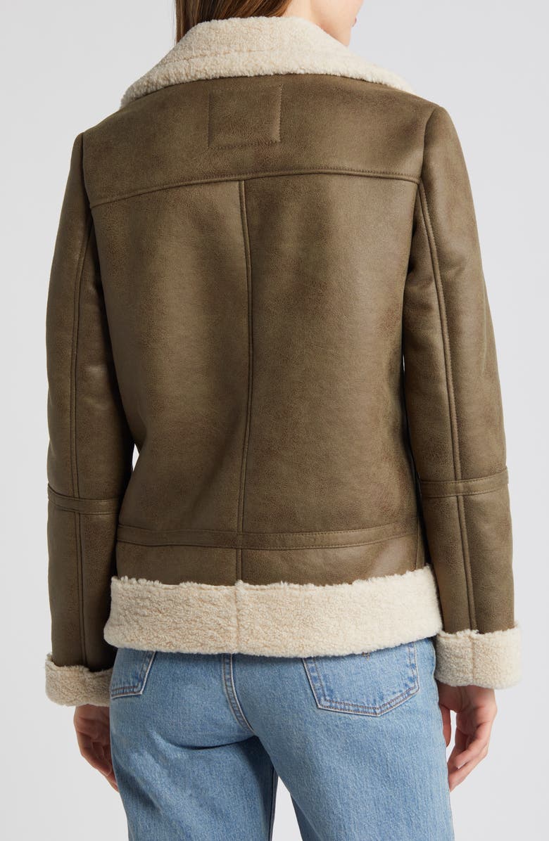Sam Edelman Faux Leather & Faux Shearling Moto Jacket, Alternate, color, Ivory/Sage