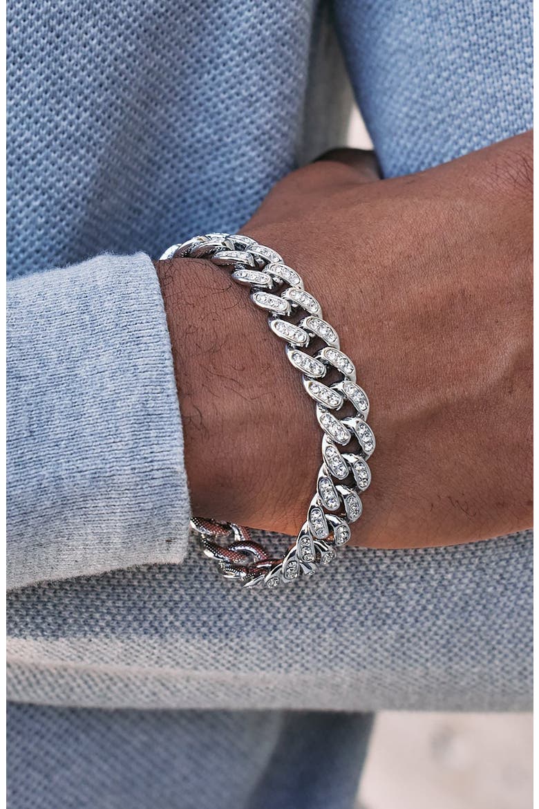Men's Cubic Zirconia Chain Link Bracelet, Alternate, color, SILVER