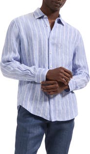 Bugatchi Julian Shaped Fit Stripe Linen Button-Up Shirt