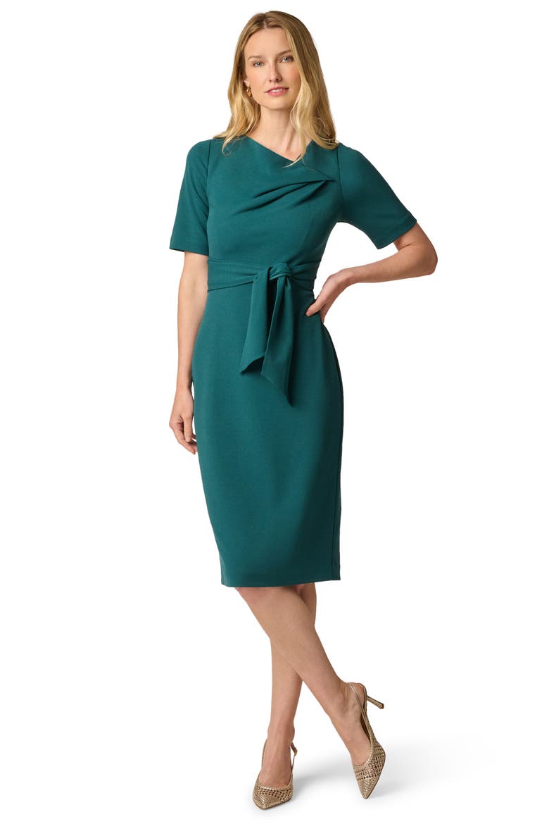 Tie Waist Crepe Sheath Dress, Alternate, color, HUNTER