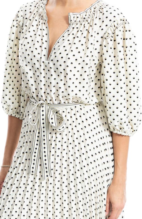 Max Studio Satin Puff Sleeve Midi Dress In Ecr/kki/blk Shdw Dts
