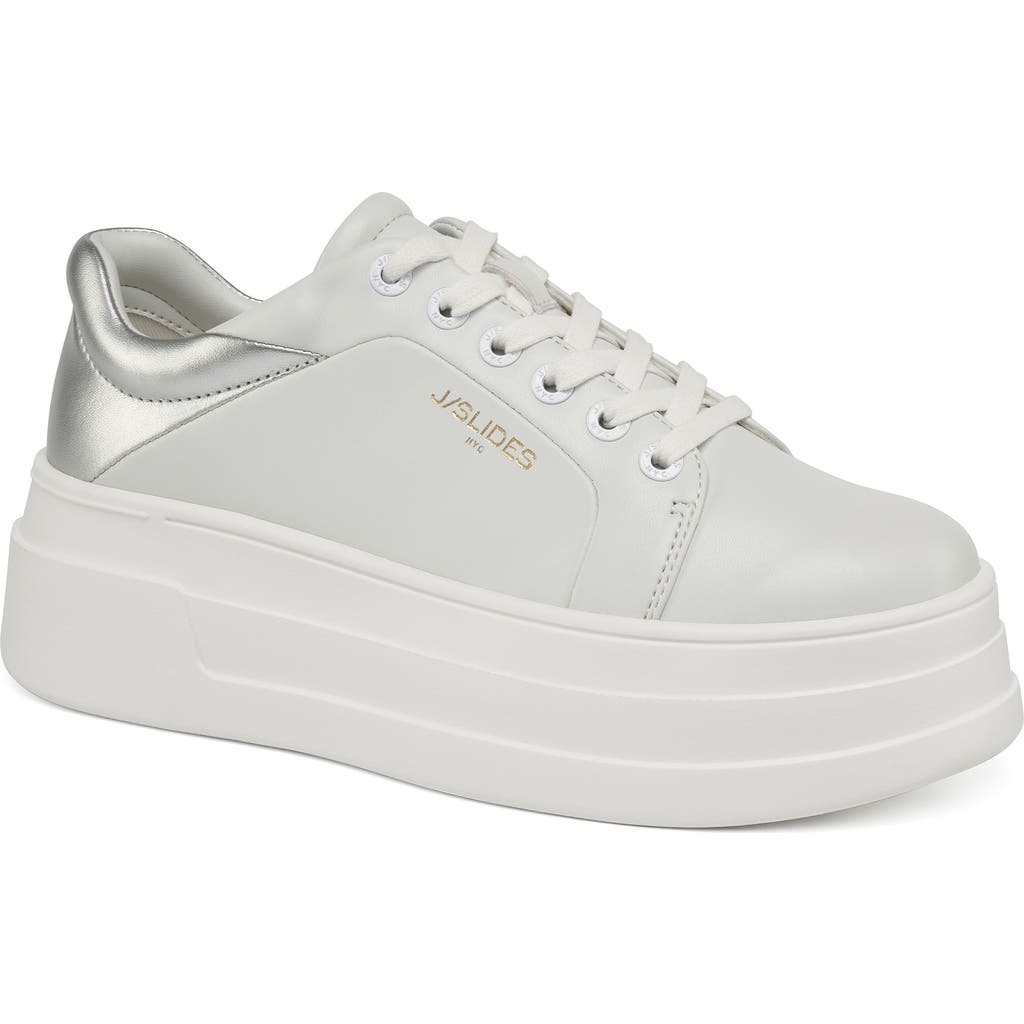 Jslides Blair Platform Sneaker In White/silver