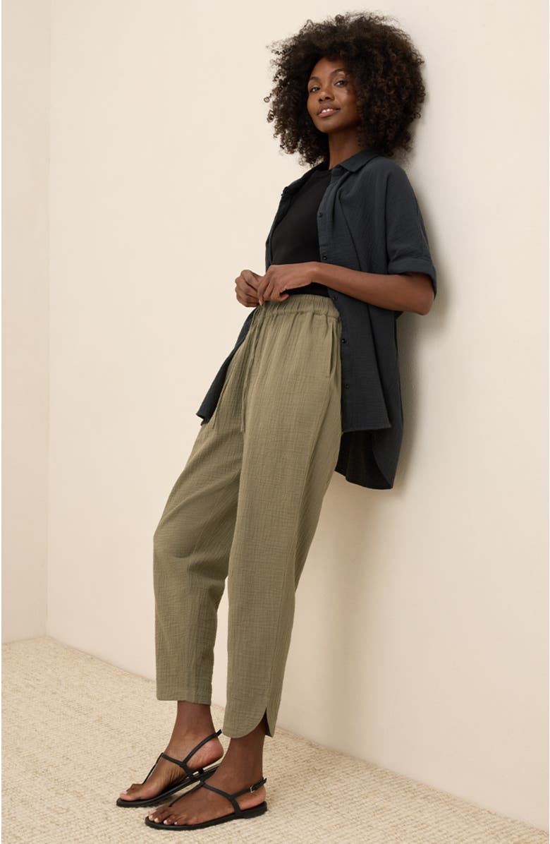 Pact Organic Cotton Coastal Double Gauze Tapered Pull-On Pant, Alternate, color, Khaki Green