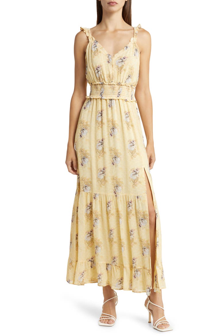 Pacifica Floral Print Smocked Silk Sundress, Main, color, SUNKSSD