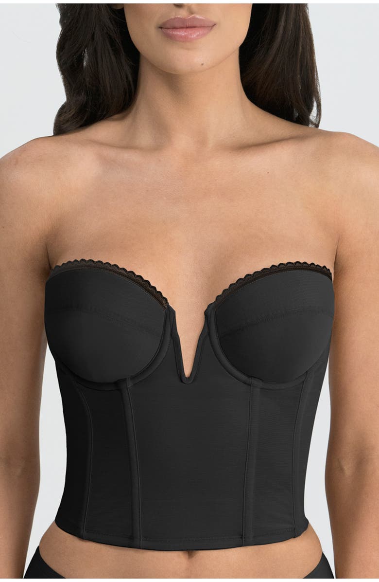 Dominique Intimates Valerie Backless Strapless V-Wire Plunge Bustier Bra, Main, color, Black