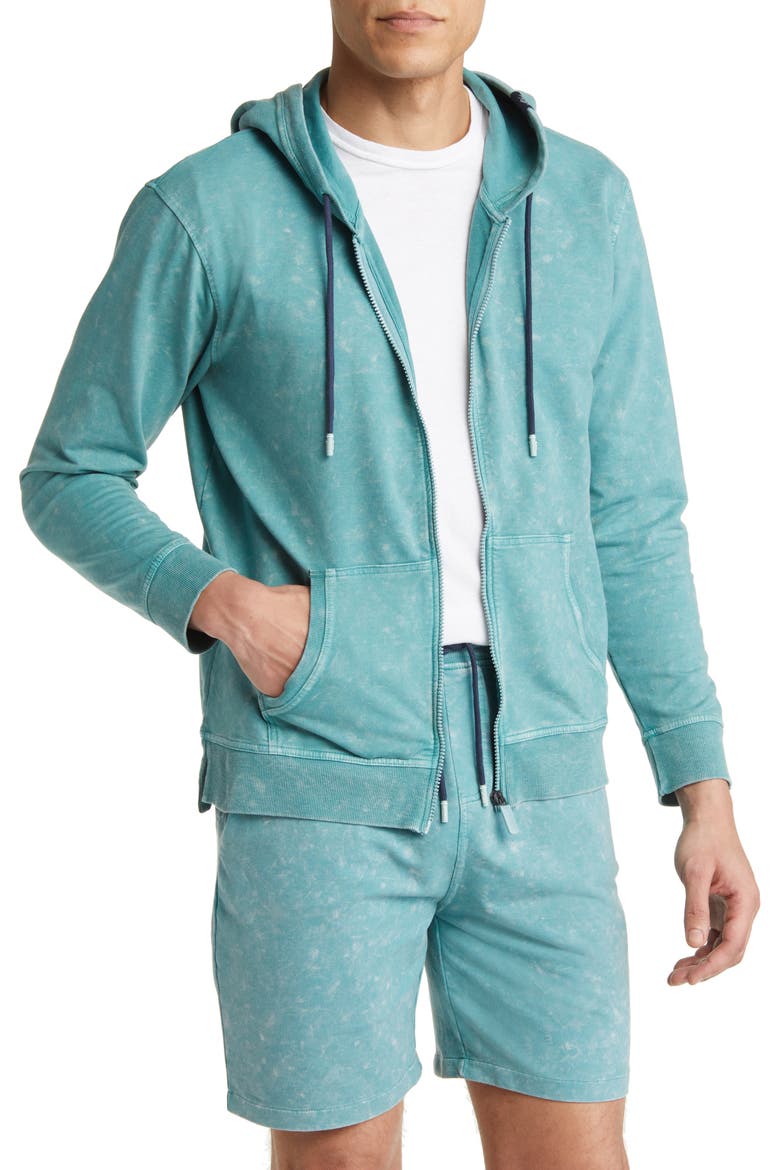 Acid Wash Zip Front Fleece Hoodie, Main, color, COR/BLU