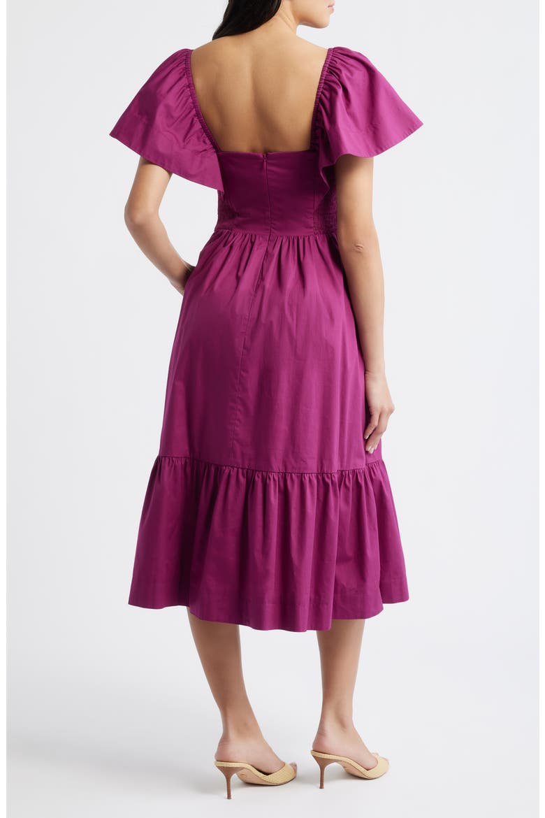 Flutter Sleeve Midi Dress, Alternate, color, BERRY