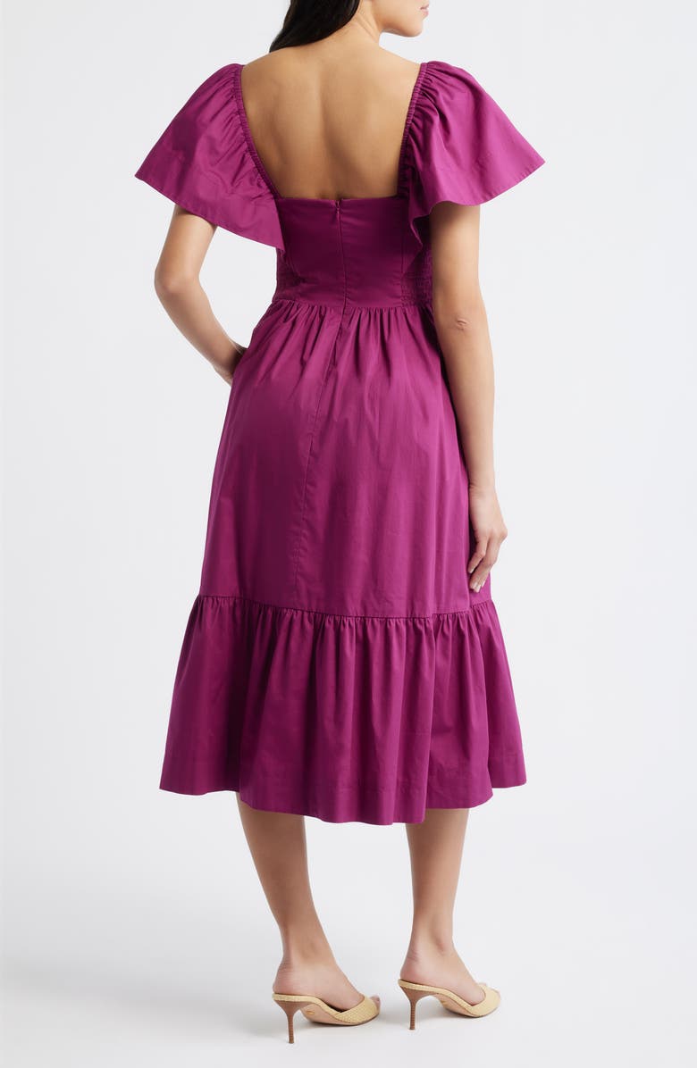 Eliza J Flutter Sleeve Midi Dress, Alternate, color, Berry