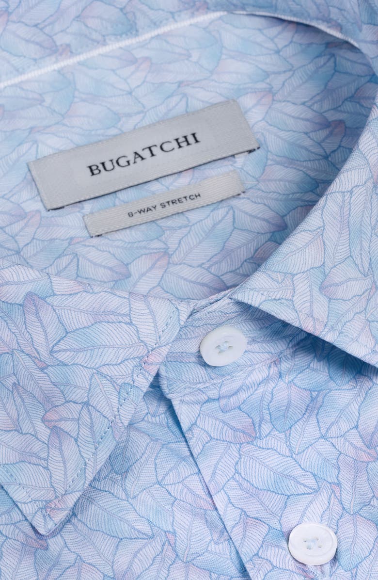 Bugatchi Miles OoohCotton<sup>®</sup> Watercolor Leaf Print Short Sleeve Button-Up Shirt, Alternate, color, Vista Blue
