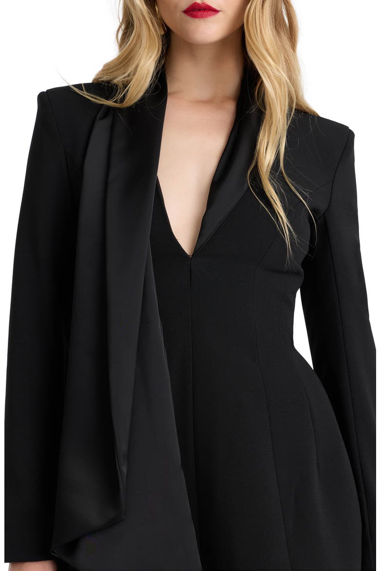 Sonia Pleated Shawl Collar Long Sleeve Minidress, Alternate, color, BLACK