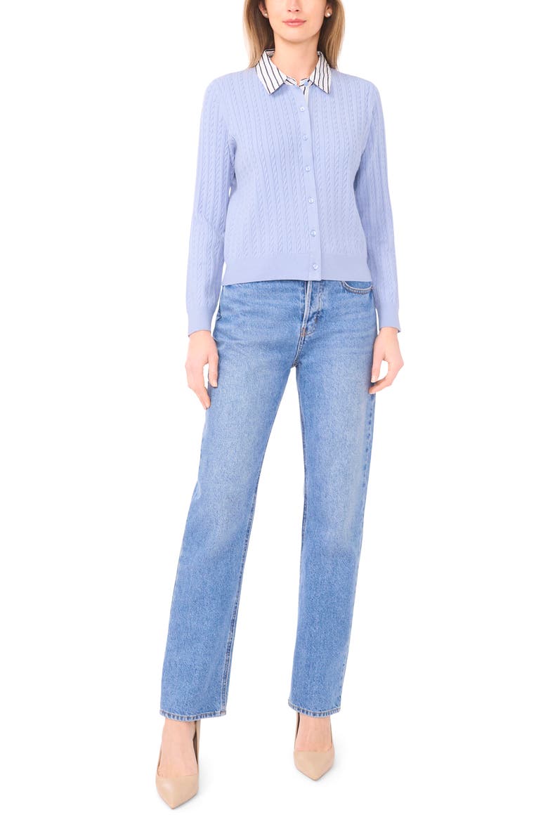 Stripe Collar Twofer Cardigan, Alternate, color, BLUE WINK