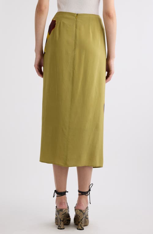 Dries Van Noten Gathered Printed Wrap-effect Satin Midi Skirt In Ocra