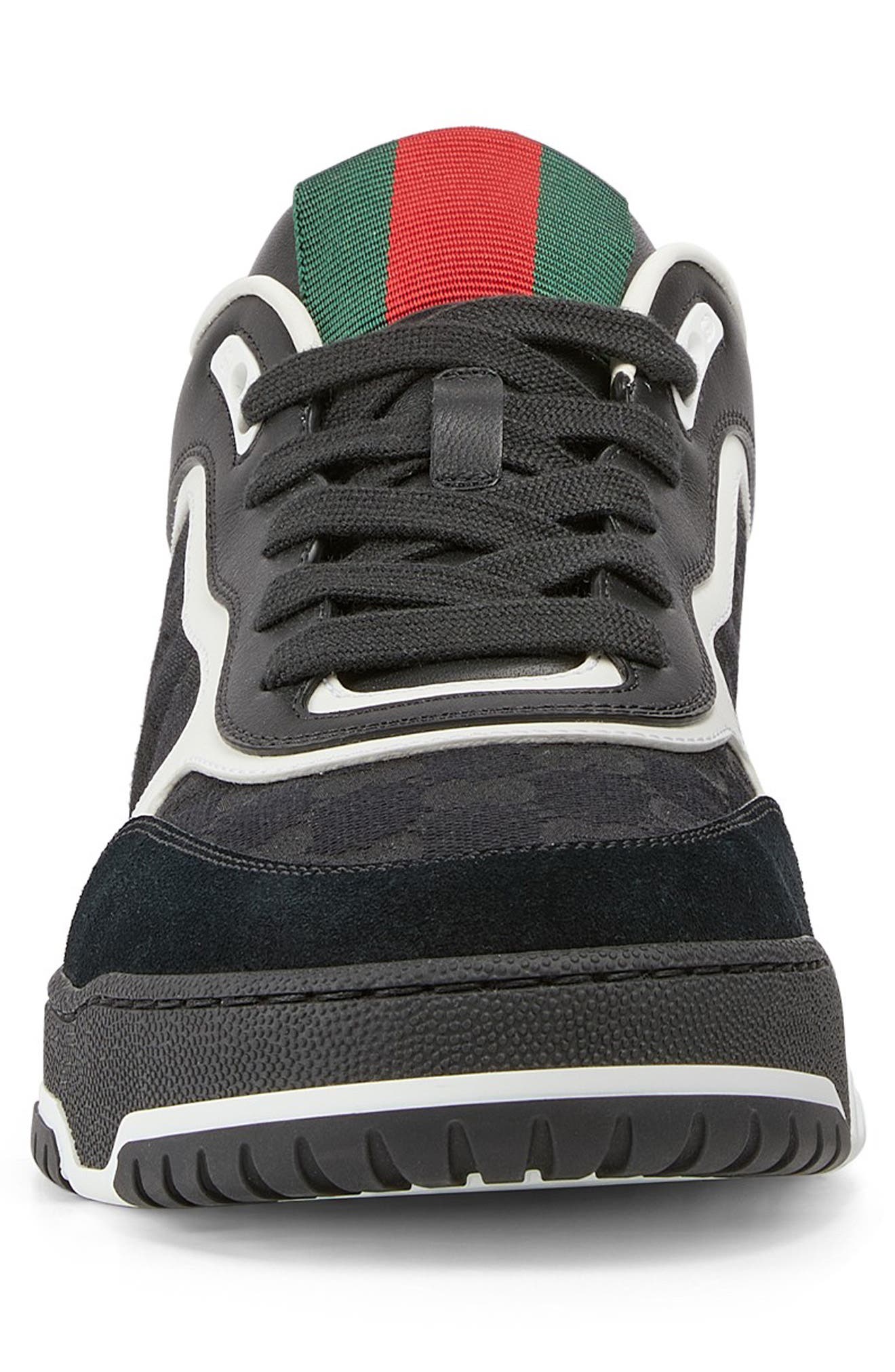 Gucci Re-Web Mixed Media Low Top Sneaker, Alternate, color, Black/ White/ Vrv