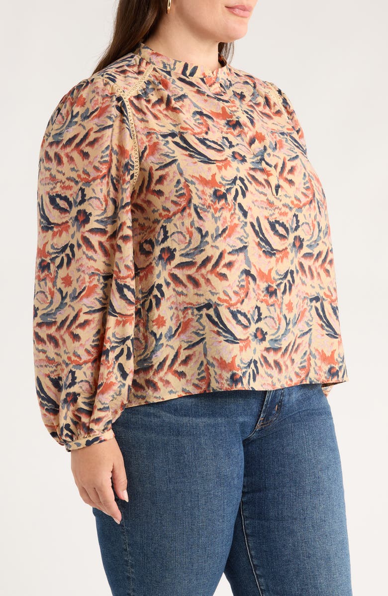 Caslon<sup>®</sup> Embroidered Inset Top, Alternate, color, Tan- Navy Ikat Blossom