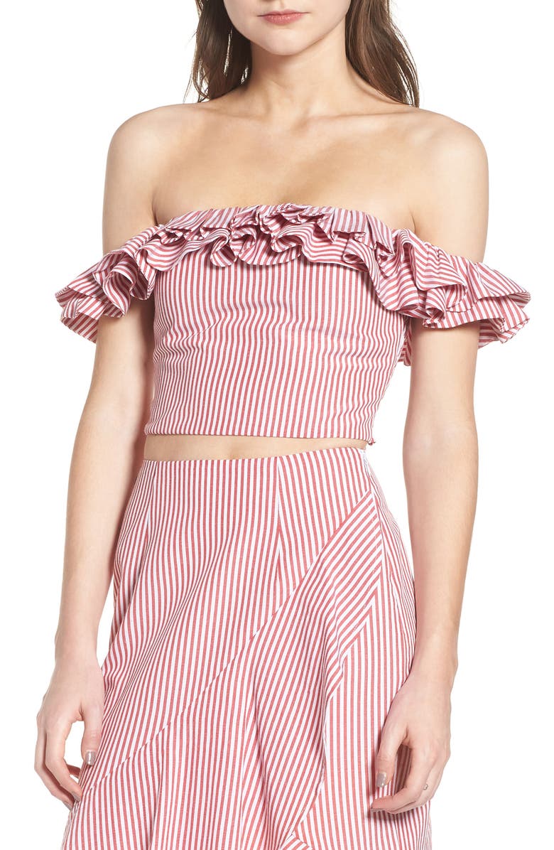 WAYF Anzio Off the Shoulder Ruffle Crop Top, Main, color,