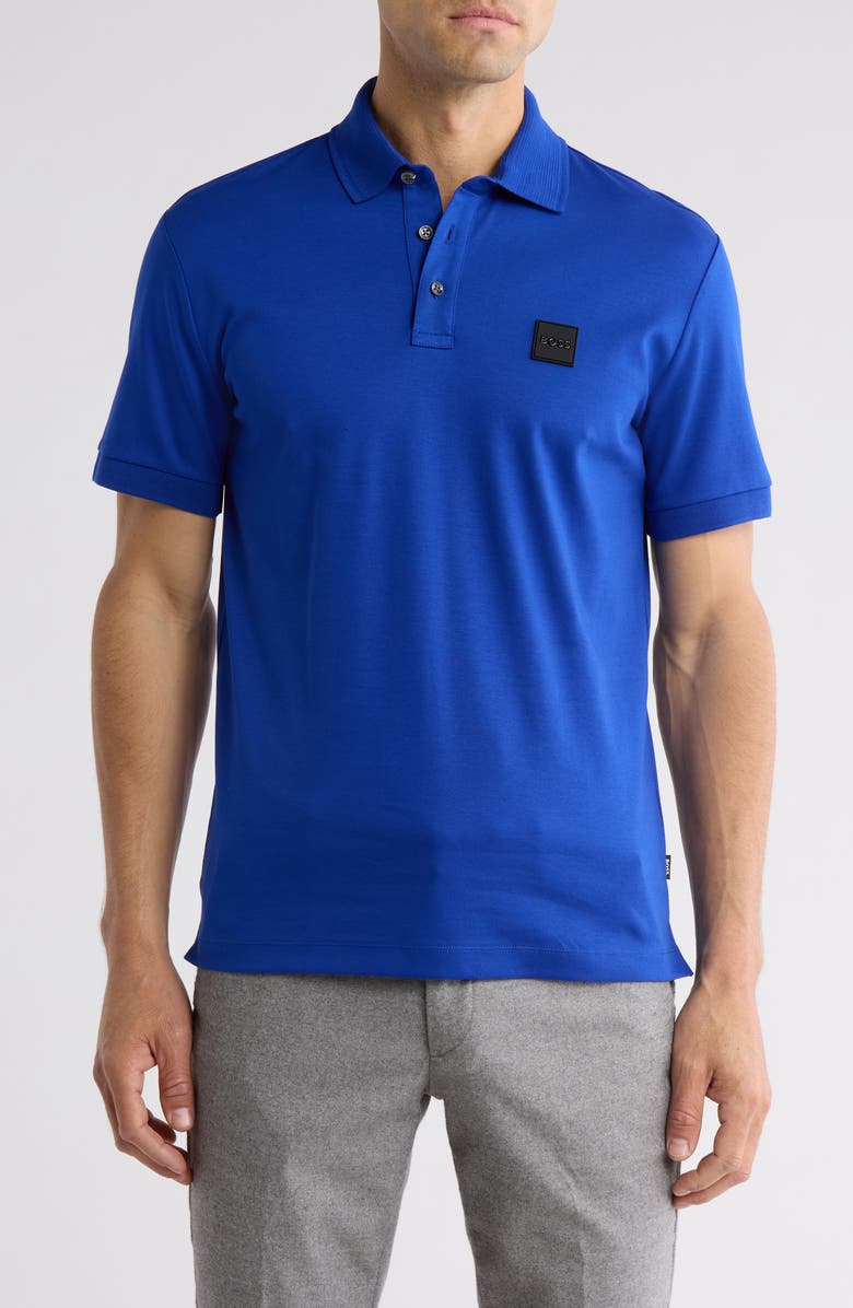 BOSS Parlay Logo Patch Cotton Polo, Main, color, Bright Blue