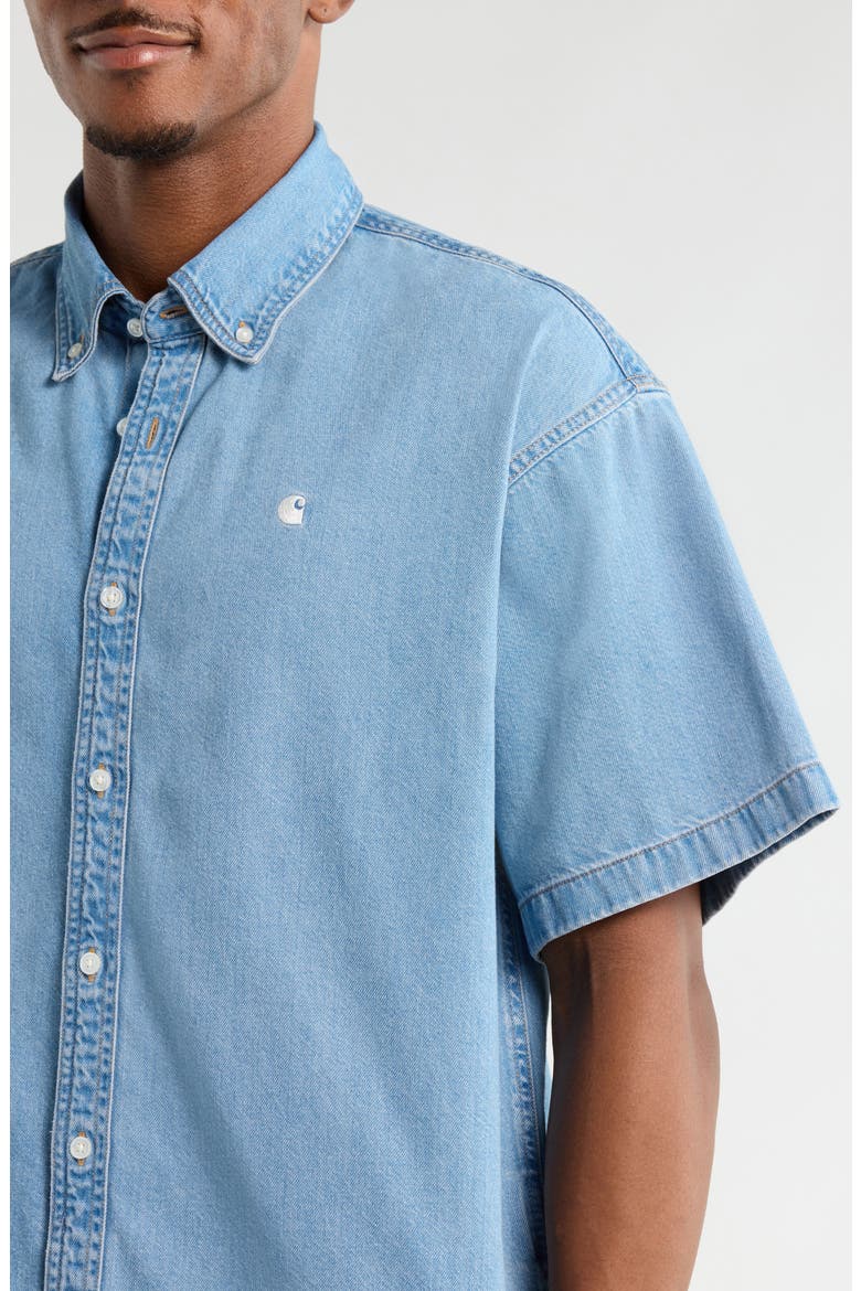 Lucas Short Sleeve Cotton Denim Button-Down Shirt, Alternate, color, LIGHT BLUE