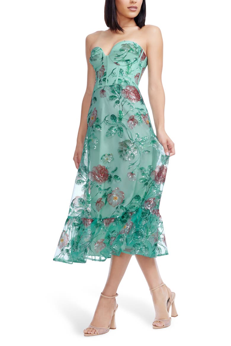 Carina Strapless Embellished Cocktail Dress, Alternate, color, SAGE MULTI