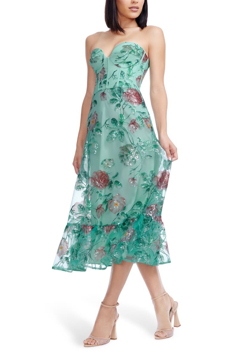 Dress the Population Carina Strapless Embellished Cocktail Dress, Alternate, color, Sage Multi