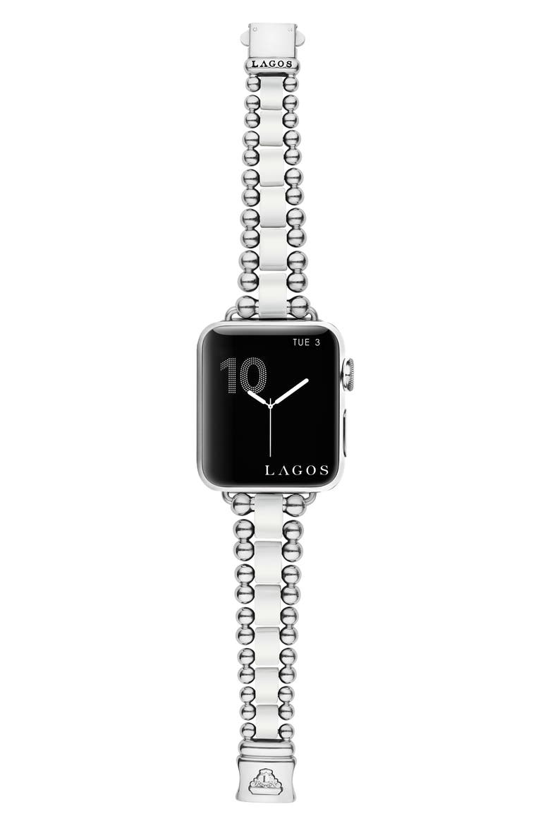 Smart Caviar White Ceramic & Stainless Steel 20mm Apple Watch® Watchband, Alternate, color, SILVER/WHITE