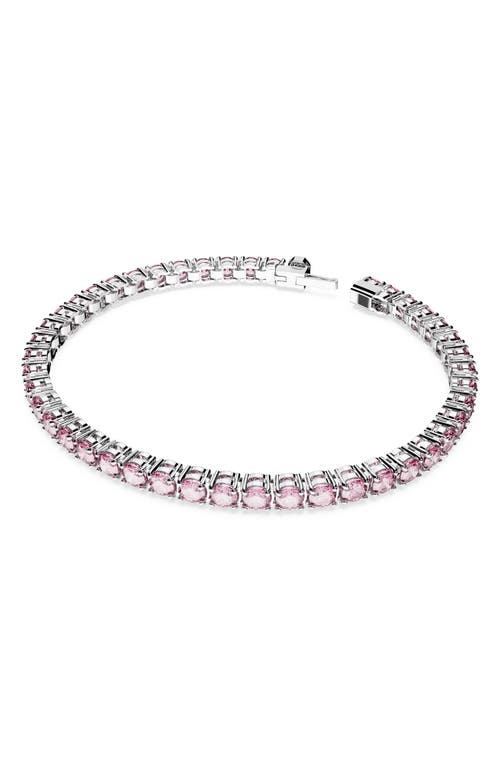 Swarovski Matrix Pink Crystal Small Tennis Bracelet In Rhodium Plated