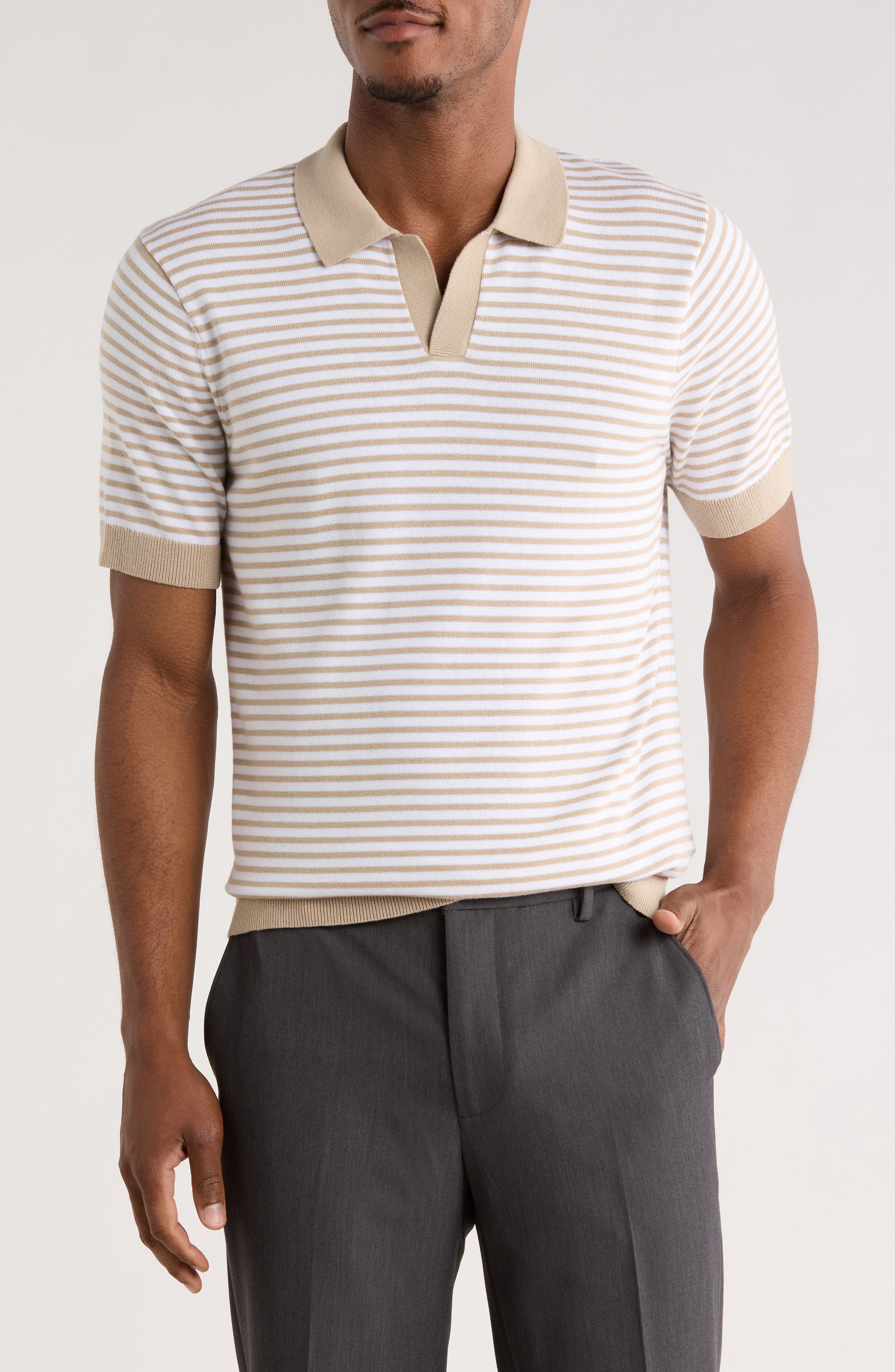 Short Sleeve Johnny Collar Knit Top - image 3