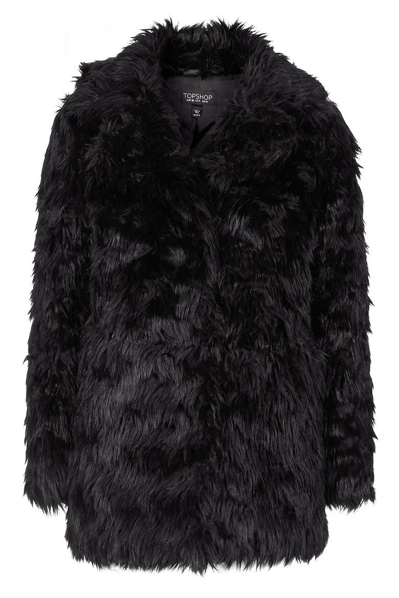 Urban Shaggy Faux Fur Coat, Alternate, color, BLACK