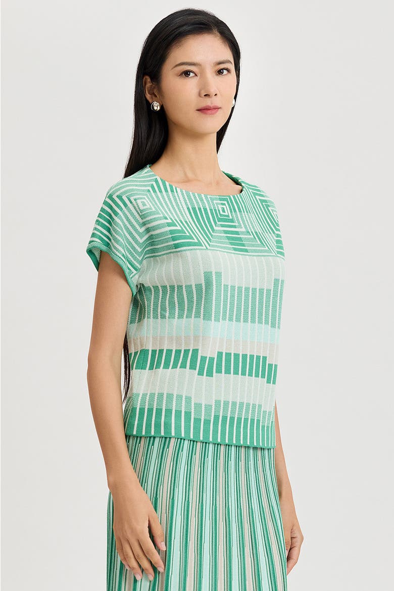 Geometric Jacquard Soft Knit Top, Alternate, color, Kelly Green/Euca/Lime/Ivory