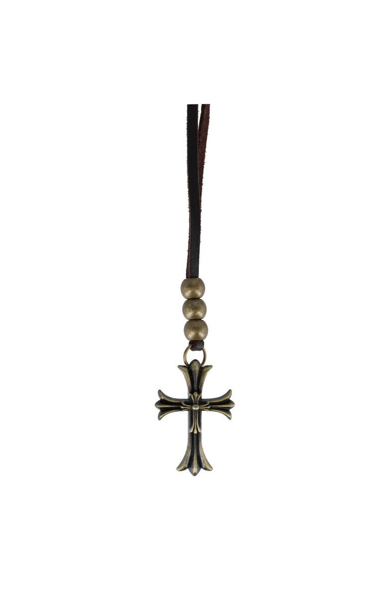 Trafalgar Manu Cross and Bead Leather Adjustable Necklace, Alternate, color, Brown