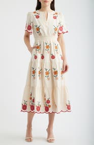 ZOE AND CLAIRE Embroidered Puff Sleeve Midi Dress