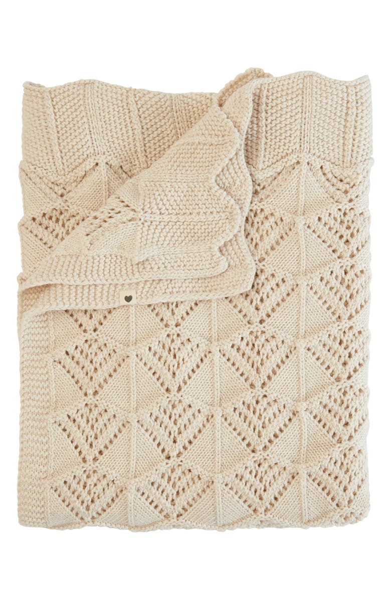 BIBS Organic Cotton Wavy Knit Baby Blanket & Kangaroo Cuddle Cloth Set, Alternate, color, Ivory