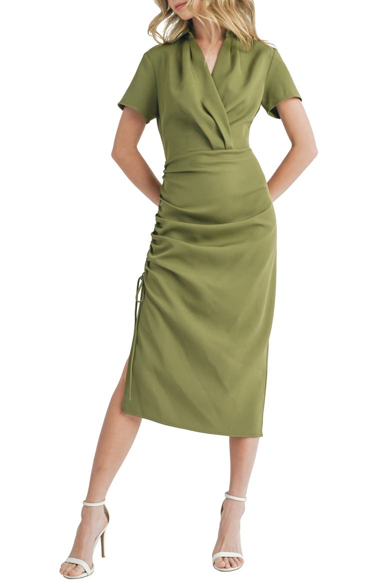 Wrap Front Midi Dress, Main, color, OLIVE