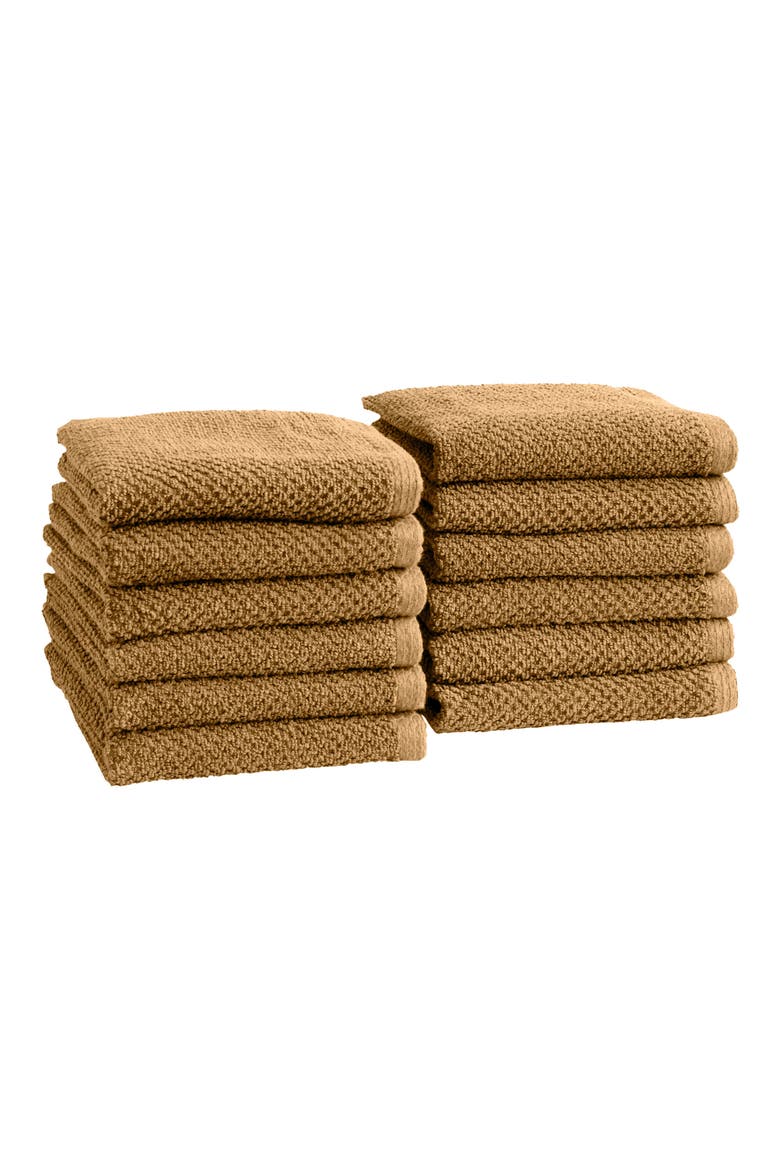 Cotton 12-Pack Textured Washcloths, Main, color, MOCHA