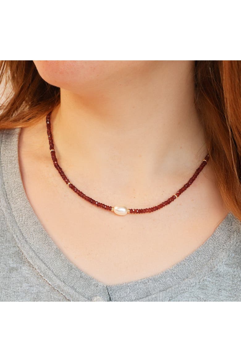 Garnet Bead Pearl Necklace, Alternate, color, Red