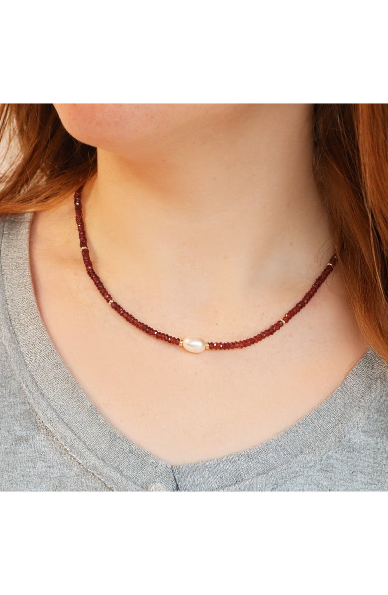 The Lovery Fine Jewelry Garnet Bead Pearl Necklace, Alternate, color, Red