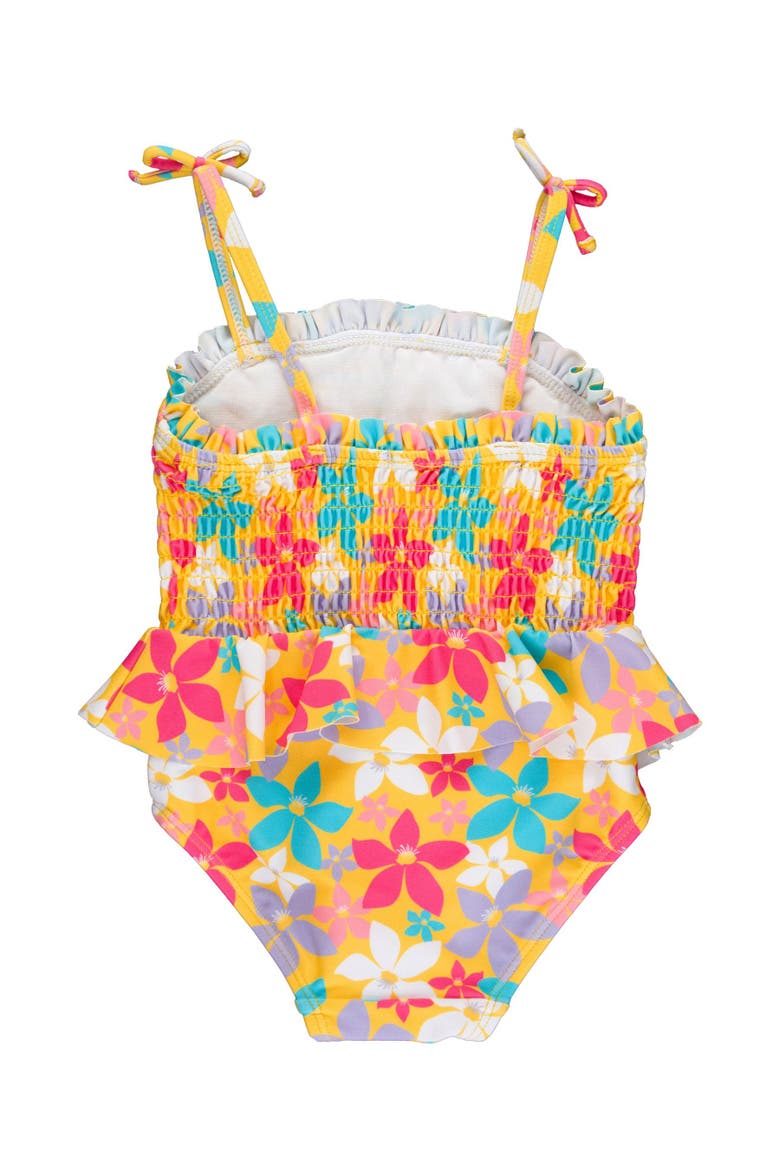 Baby Girls UPF50+ Peplum Smocked Bodice One Piece, Alternate, color, Endless Summer Floral