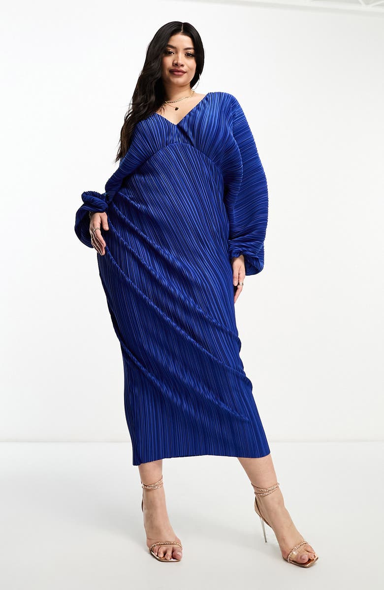 ASOS DESIGN Curve Plissé Long Sleeve Dress, Alternate, color, 
