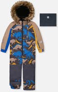 Deux par Deux Play Dinosaur Faux Fur Hood Fleece Neckwarmer One Piece Snowsuit