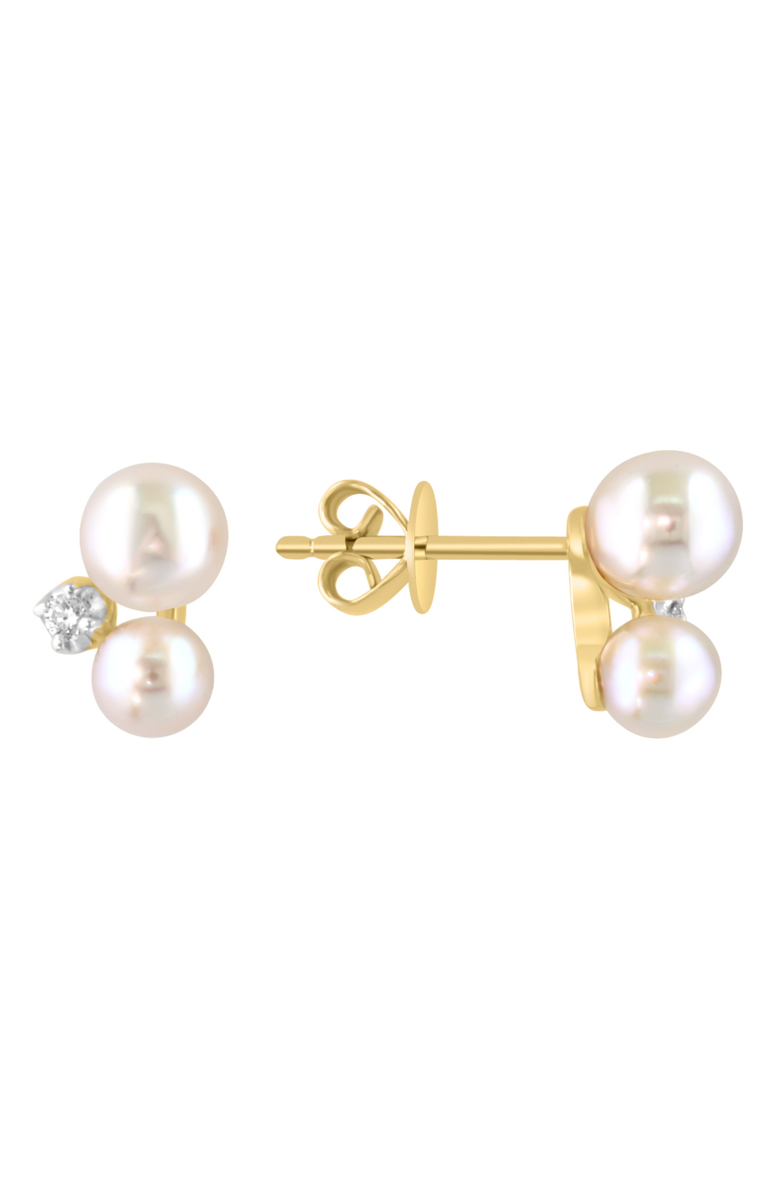 EFFY 14K Yellow Gold 4–5mm Akoya Pearl & Diamond Stud Earrings - 0.04ct.