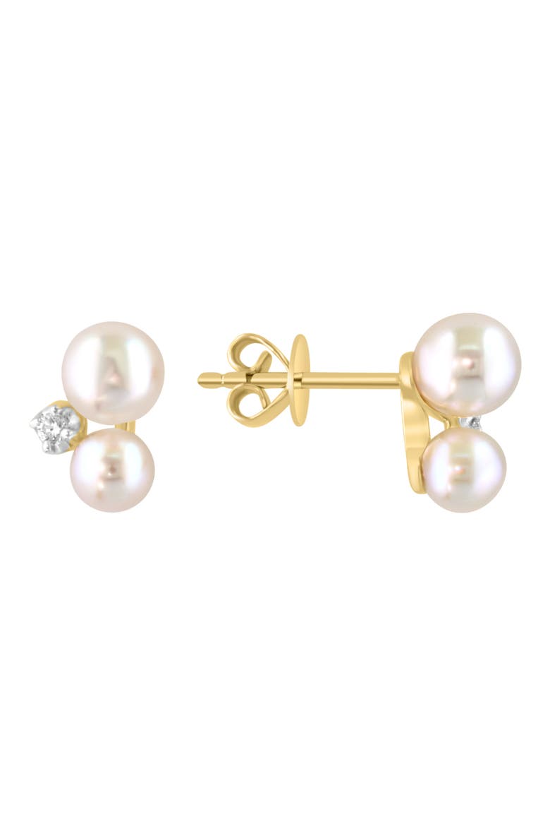 14K Yellow Gold 4–5mm Akoya Pearl & Diamond Stud Earrings - 0.04ct., Main, color, WHITE