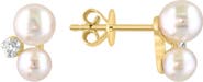 EFFY 14K Yellow Gold 4–5mm Akoya Pearl & Diamond Stud Earrings - 0.04ct.