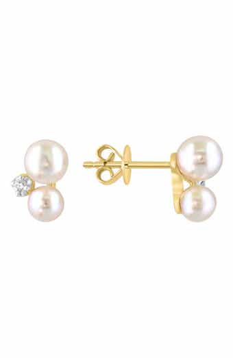 EFFY 14K Yellow Gold 4–5mm Akoya Pearl & Diamond Stud Earrings - 0.04ct.