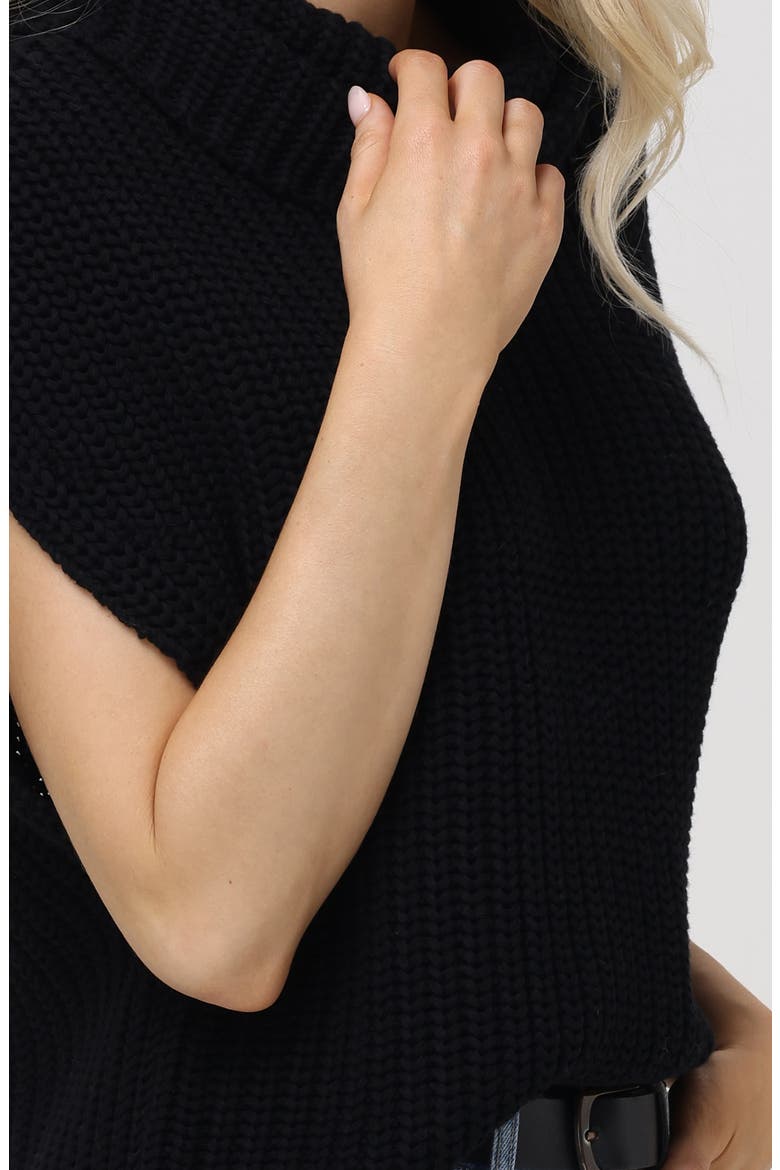 Cate Short Sleeve Cowl Neck Cotton Sweater, Alternate, color, BLACK