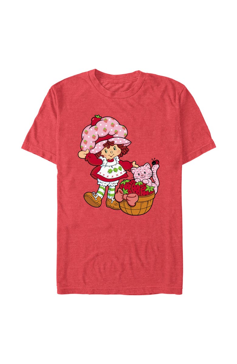 Strawberry Shortcake Men's Strawberry Shortcake Custard in The Berry Basket Graphic T-Shirt, Main, color, Red Heather