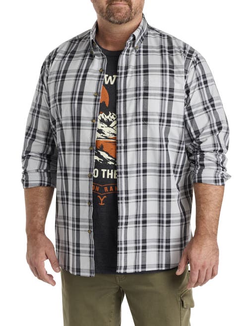 Harbor Bay By Dxl Big & Tall Easy-care Lg Plaid Sport Shirt In Gray