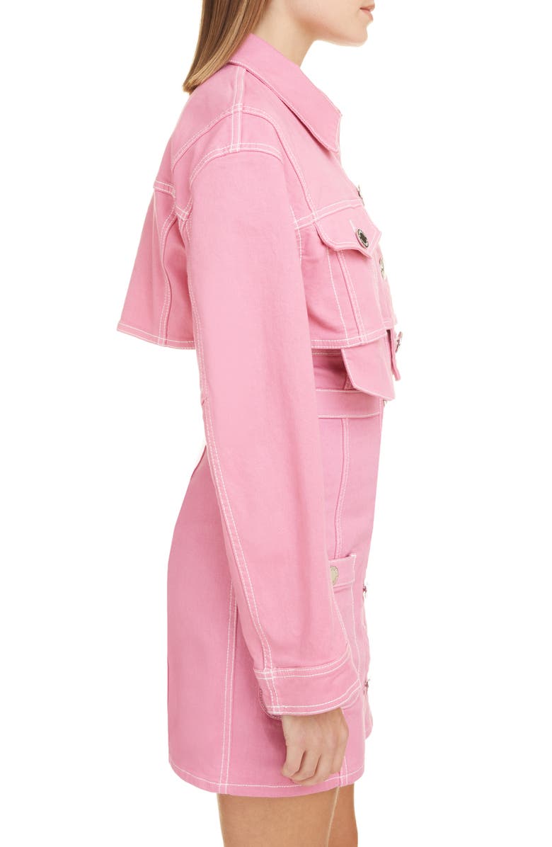 Balmain Crop Denim Jacket, Alternate, color,