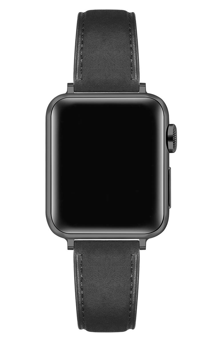 The Posh Tech Hunt Distressed Leather Apple Watch<sup>®</sup> Watchband, Alternate, color, Black