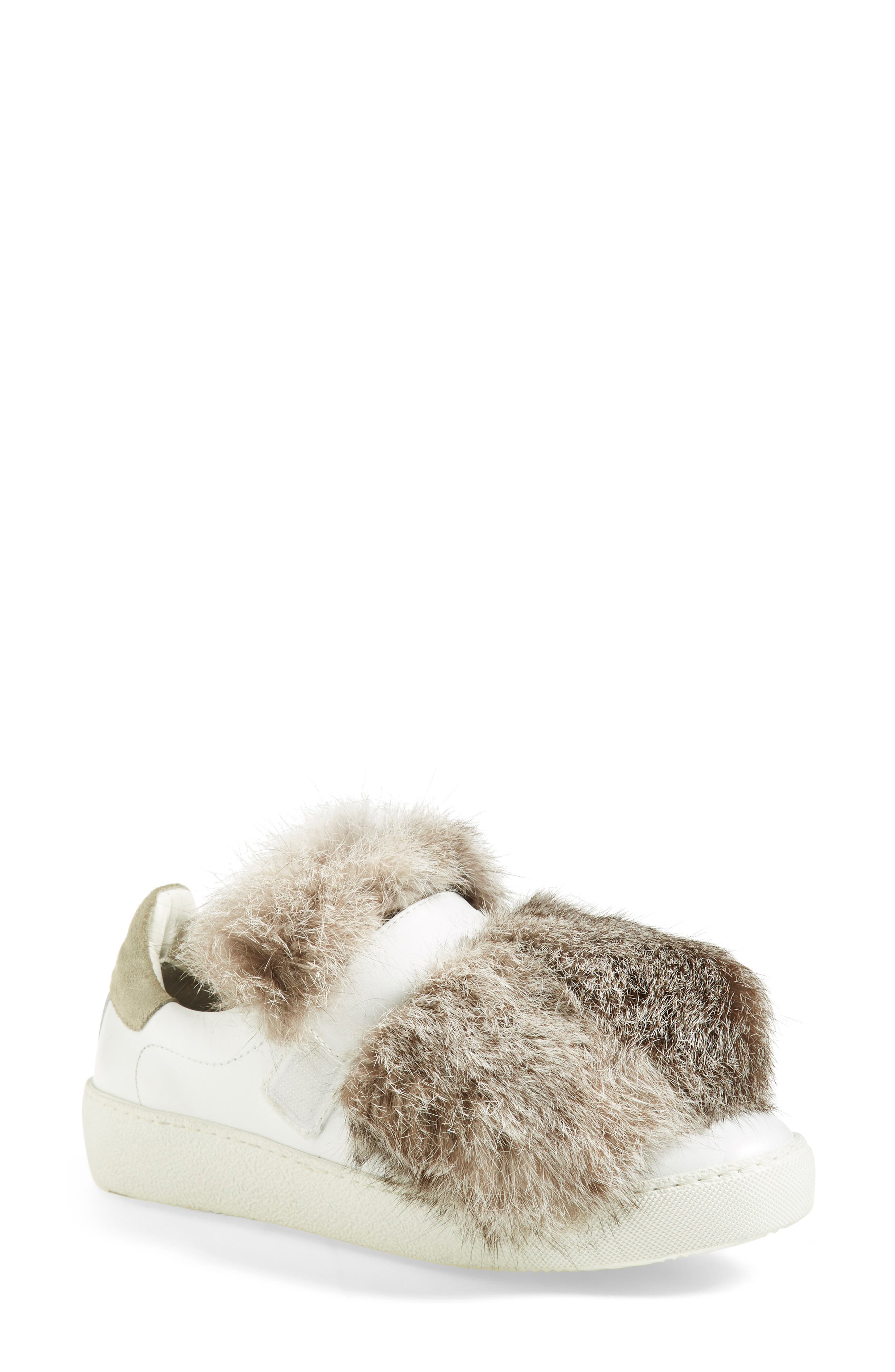 Moncler 'Lucie' Genuine Rabbit Fur Trim Sneaker, Alternate, color, 