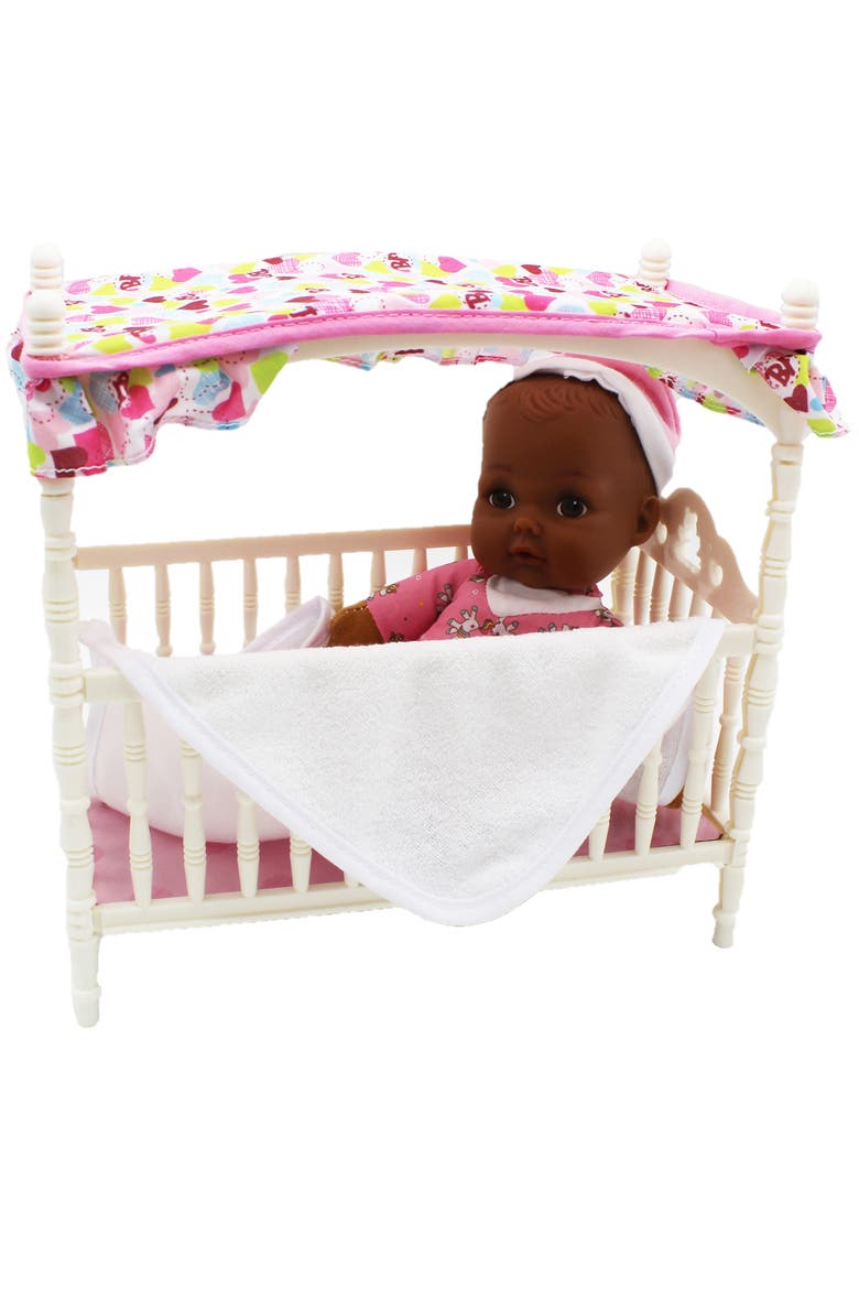 Doll Canopy Crib with 9" Doll, Main, color, Multicolored