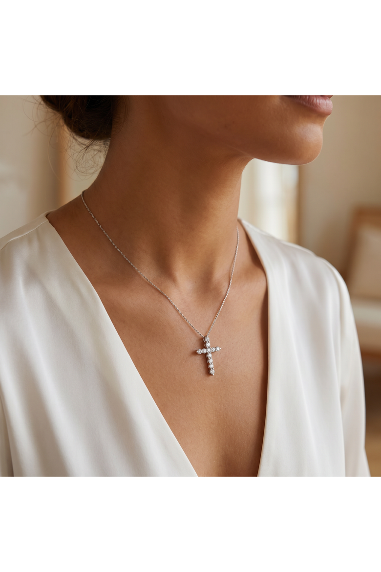 2Ct TW Diamond Cross Women's Necklace 14k Gold Lab Grown 1" Tall, Alternate, color, Yellow Gold